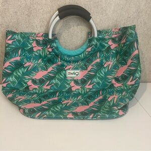 Swig Life Loopi Tote Bag Women’s Handbag Loop Handles Botanical Print Pink Green